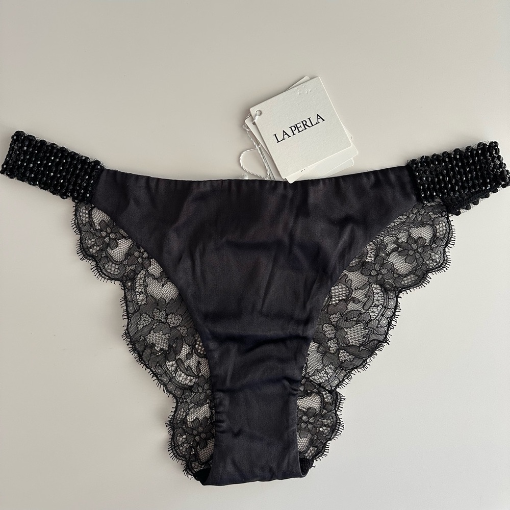 $357 NWT La Perla Black Lace Trim Panties